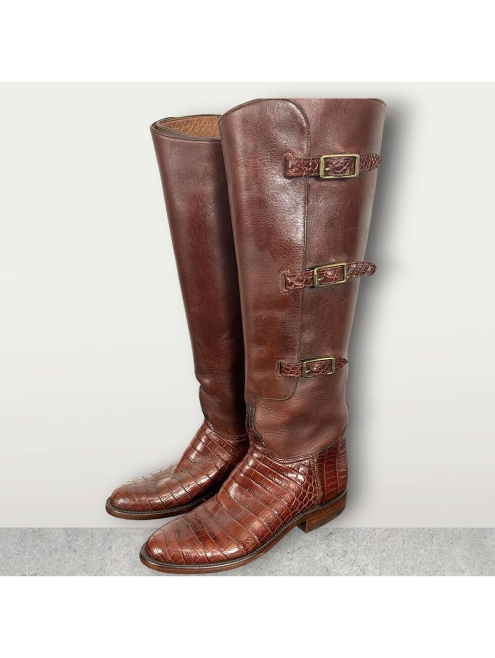 LUCCHESE CLARK POLO RIDING BOOTS WITH NILE CROCODILE BELLY GY4900  SZ 8.5 $3199